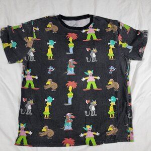 The Simpsons Adults Large Black All Over Print Shirt Krusty The Clown Casual